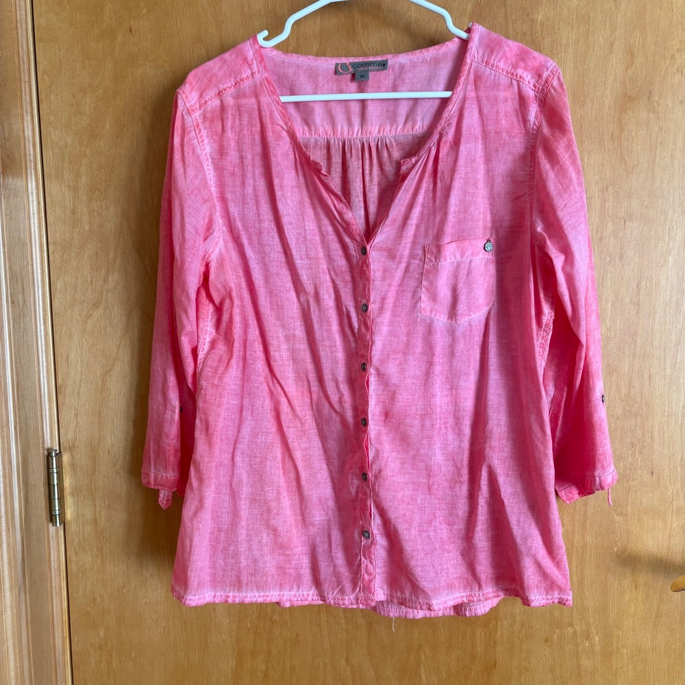 Comma Casual Identity Pink 3/4 Sleeve Button Down Blouse Top